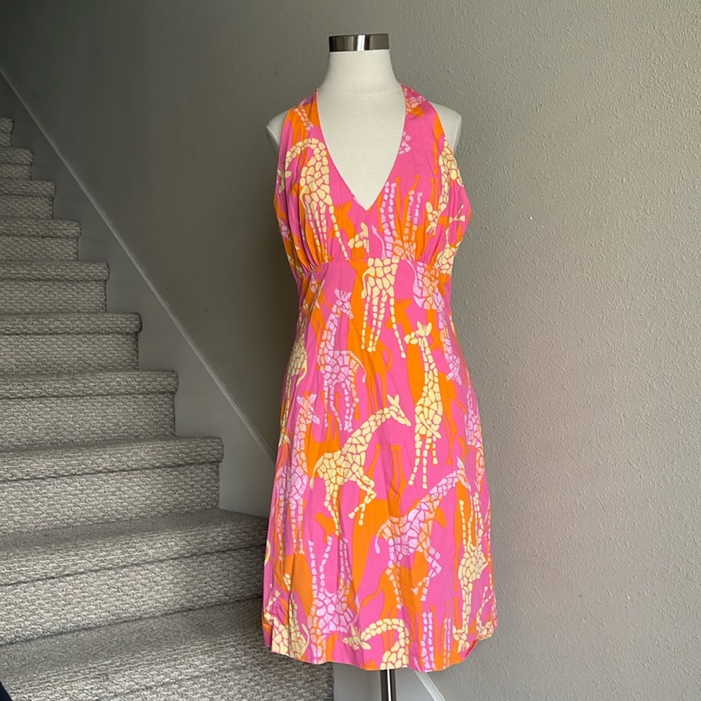 Lilly Pulitzer Sz 10 Colorful Giraffe Print Halter Dress